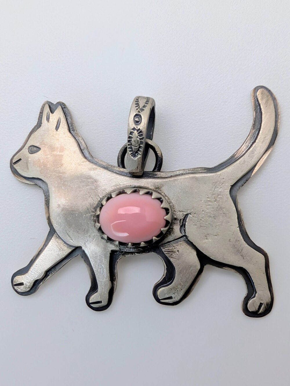 Pink Conch Cat S925 Sterling Silver Gemstone Pendant